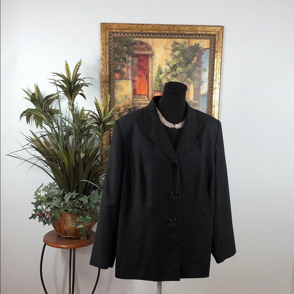 Kasper Women Jacket 18W Striped 3 Button Front Office Siren Preppy Formal